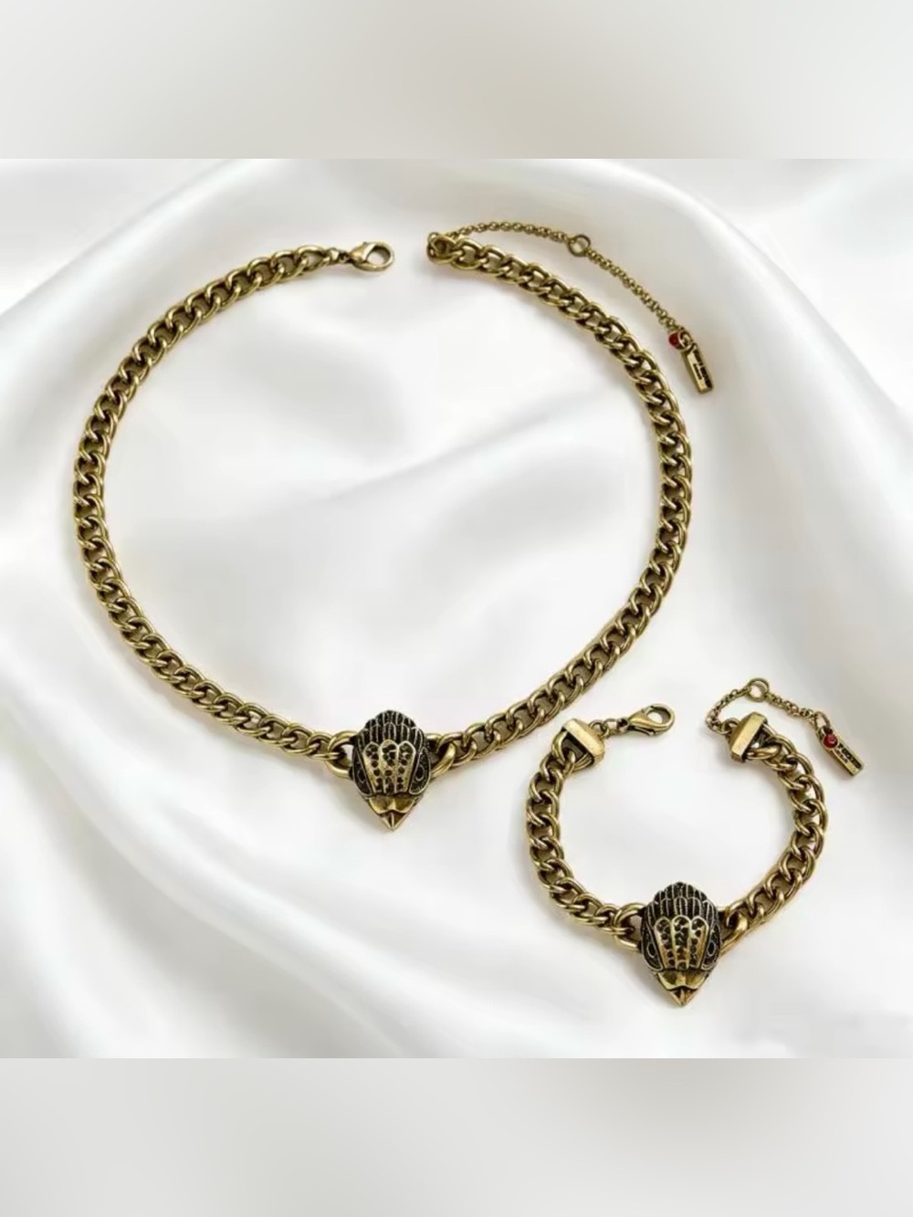 Antique Gold Eagle Head Necklace And Bracelet Set
